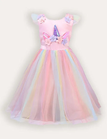 Unicorn Flower Applique Tulle Party Dress